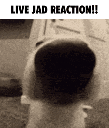 a black and white photo of a person 's face with the caption live jad reaction