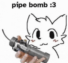 a drawing of a cat holding a pipe bomb in his hand .