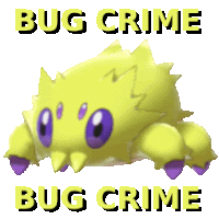 a yellow spider with purple eyes and the words bug crime below it