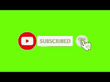 a subscribe button with a hand pointing at it on a green screen .