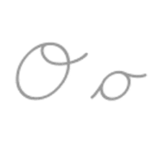 a handwritten letter o in cursive on a white background