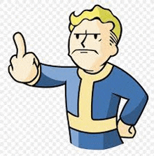 vault boy from fallout 3 is giving a middle finger .