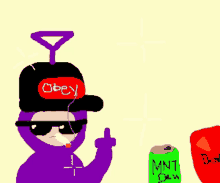 a cartoon of a person wearing a obey hat