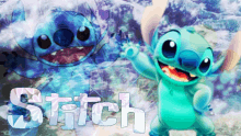 the word stitch is on a blue background