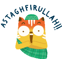 an illustration of a cat wearing a turban with the words astaghfirullah around it