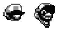 a black and white pixel art of a mushroom and a skull on a white background .