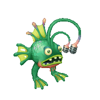 a green monster with a long tail and a microphone on its head