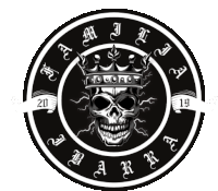 a skull with a crown is in the center of a circle with the year 2019 on it