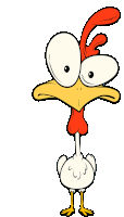 a cartoon chicken with a red crest on its head