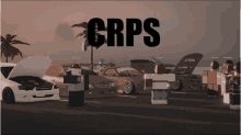 a group of cars are parked in a parking lot and the word crps is on the bottom