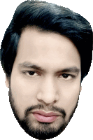 a close up of a man 's face with a beard on a white background