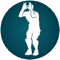 a silhouette of a man dancing in a blue circle with his hands on his face .