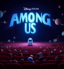 a movie poster for among us shows a group of people sitting in an auditorium .