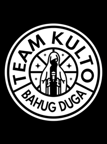 a black and white logo with the words team kulto bahug duga