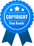 a blue badge that says copyright free assets