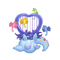 a cartoon of a seahorse with a heart shaped harp