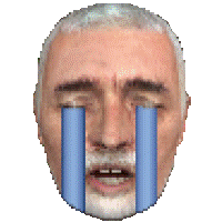 a man with a beard is crying with blue tears coming out of his eyes .