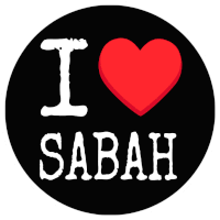 a black button that says i love sabah