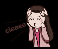 a cartoon of a girl making a funny face with the word cieeee in the background