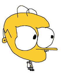 a drawing of homer simpson with big eyes and a very long nose