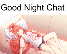 a picture of a girl laying on a couch with the words good night chat below her