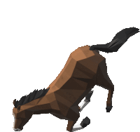 a low poly model of a brown horse jumping