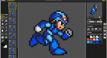 a pixel art of mega man is being created on a webpage