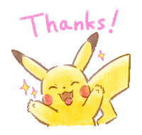 a drawing of a pikachu with the words thanks written on it