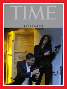 a man and a woman are holding guns on the cover of time magazine