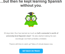 an owl with glasses and a graduation cap says " but then he kept learning spanish without you .. "