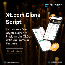 an advertisement for xt.com clone script