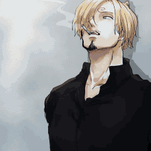 a drawing of a man smoking a cigarette and wearing a black shirt