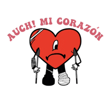 a cartoon illustration of a heart with crutches and the words auch mi corazon