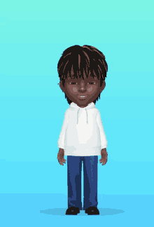 a cartoon character with a white hoodie and blue jeans