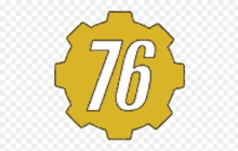 a yellow gear with the number 76 in white letters