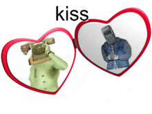 a picture of a man with a cell phone on his head and the word kiss above him