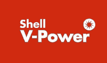 a red background with shell v-power in white letters