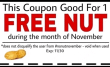 a coupon for a free nut in november