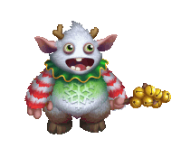 a cartoon character holding a bunch of bells and wearing a snowflake sweater