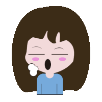 a cartoon drawing of a girl yawning with a puff of smoke coming out of her mouth