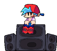 a cartoon character is sitting on a speaker .