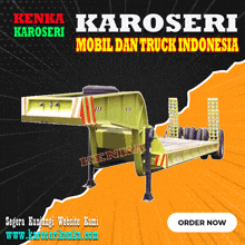 an ad for kenda karoseri mobil dan truck indonesia shows a green trailer