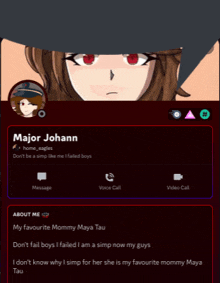 a screenshot of major johann 's profile with a picture of a girl