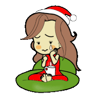 a cartoon of a woman wearing a santa hat and holding a cup of coffee