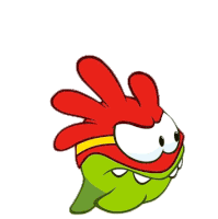 a green cartoon character with red hair and a yellow belt