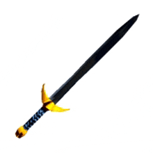 a black sword with a yellow handle on a white background