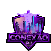 a logo for conexao rj with a statue of jesus in the center