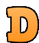 the letter d is orange with a black outline and a white background .