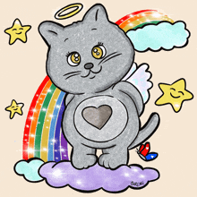 a drawing of a cat with wings and a heart in its chest is titled birene