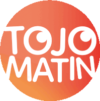 a logo that says tojo matin in white on a red background